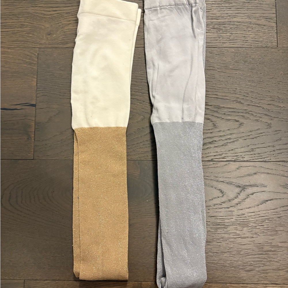 Gymboree gold & silver girls shimmery tights sz 8/10 EUC